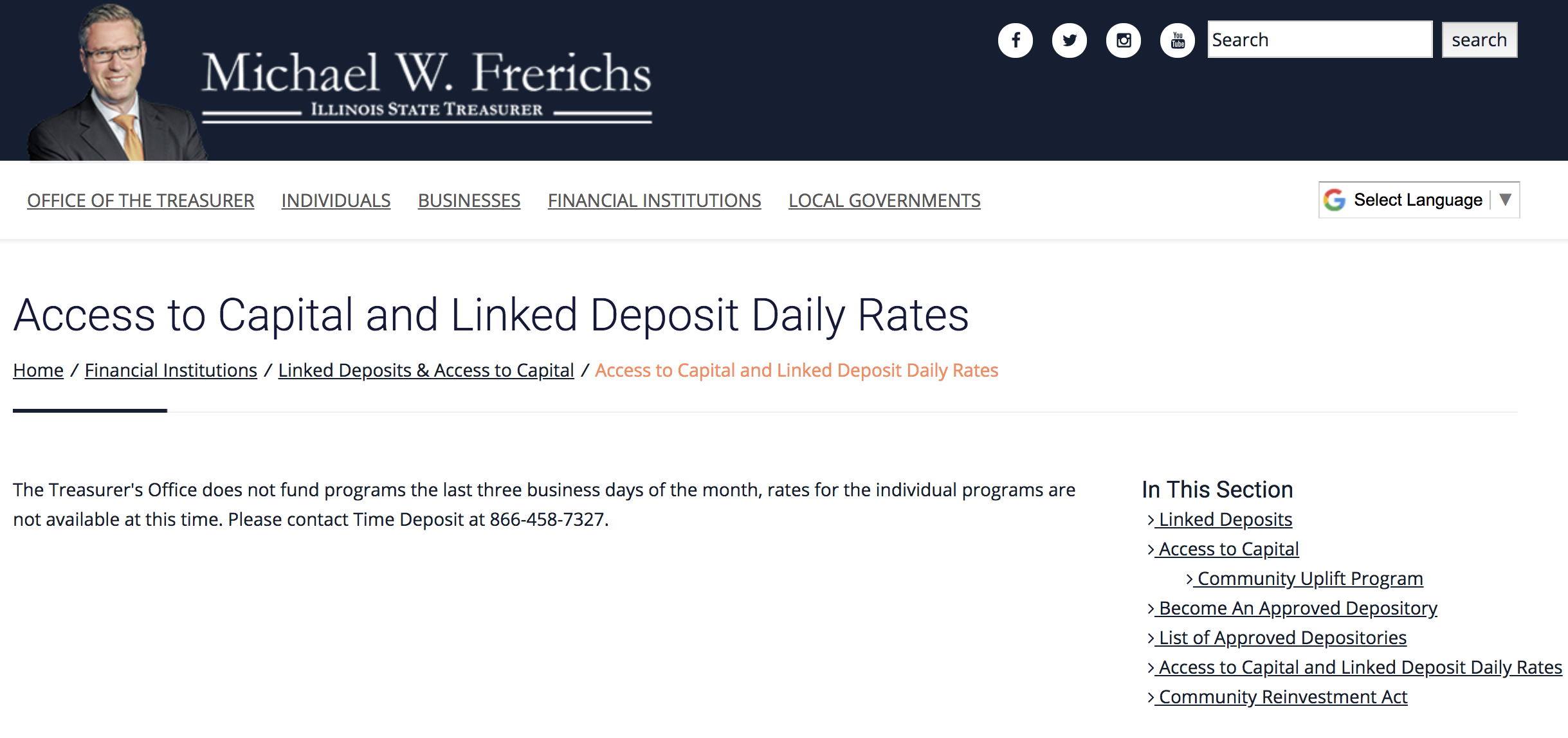 Access to Capital & Linked Deposits Daily Rates