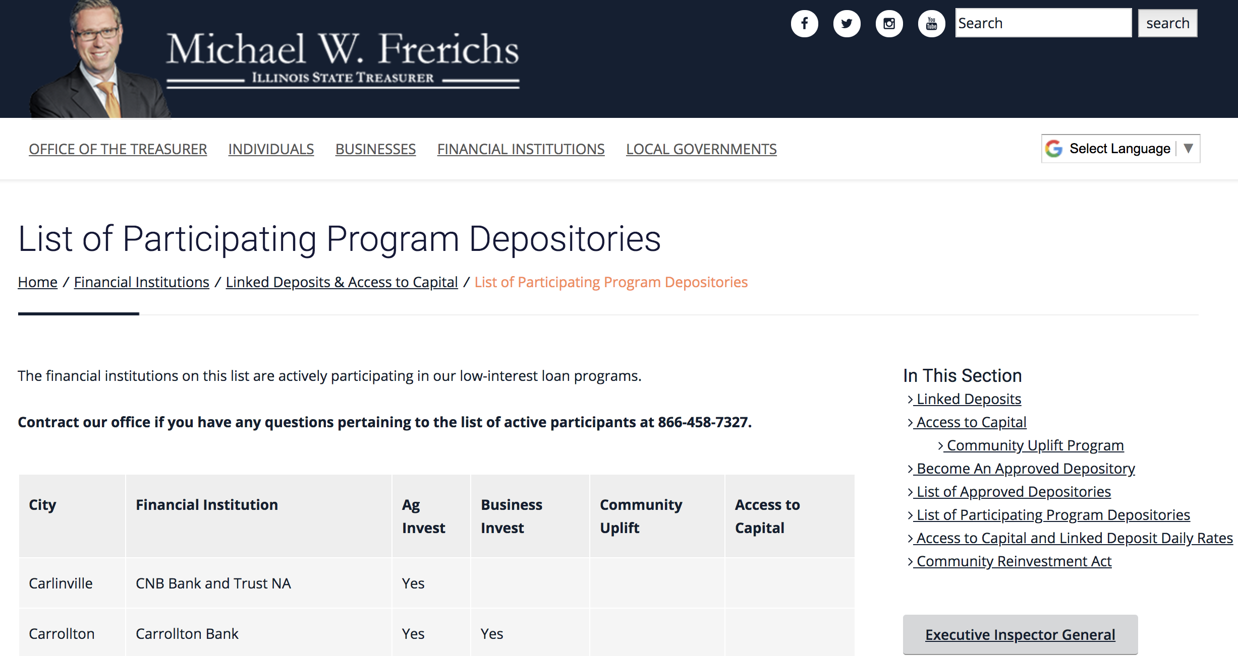 Participating Program Depositories